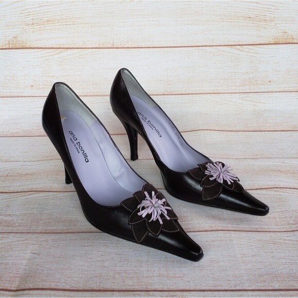 Ana Bonilla Leather Pointy Toe Stiletto Pumps/Heels - Picture 1 of 15